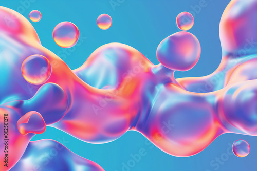 Spheres swirl in a holographic gradient, showcasing metaball art with a touch of abstract creativity and colorful fluid dynamics (ID: 802501278)