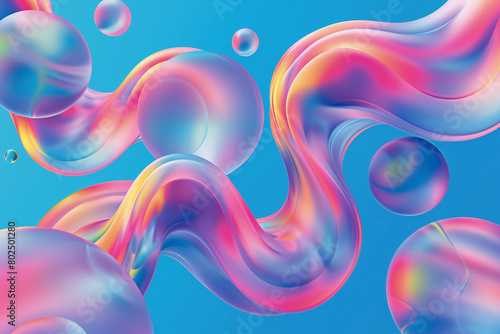 Experience a visual delight with holographic gradients and metaball background, featuring flowing shapes and colorful, dreamy reflections (ID: 802501280)