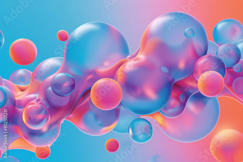 A visual extravaganza of metaball shapes floating in a gradient of holographic shades, creating a trendy and colorful 3D backdrop (ID: 802501281)