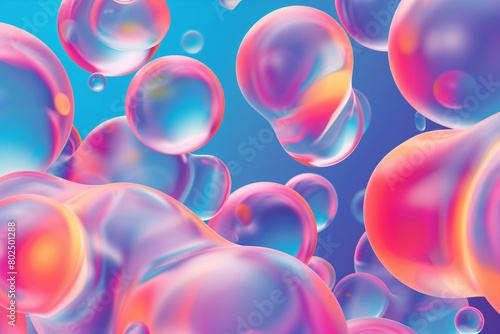 This abstract oasis features floating metaballs with a dreamy holographic gradient, combining soft shapes and a spectrum of liquid reflections (ID: 802501288)