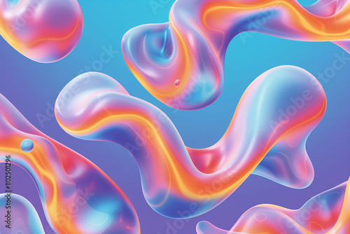 An abstract serenade of floating metaballs set against a harmonious holographic gradient, creating a symphony of color and light (ID: 802501296)