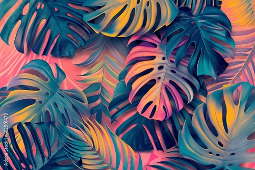 monstera plant multicolored natural background