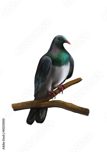 New Zealand bird Kererū painting with white background 