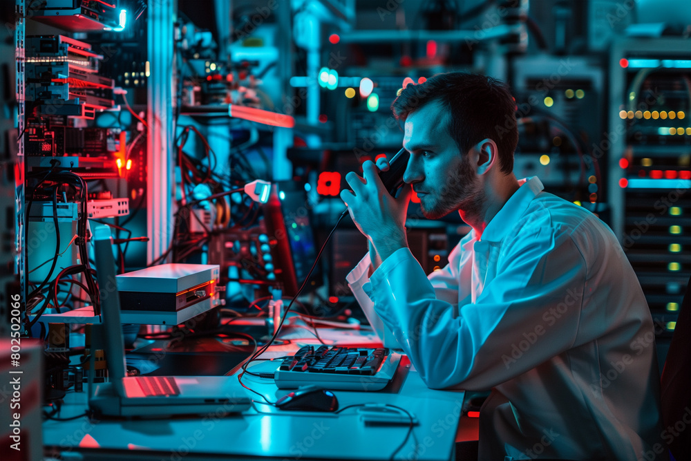 Man Sitting at Desk in Front of Computer