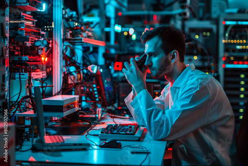 Man Sitting at Desk in Front of Computer