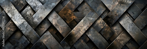 An HD photograph of abstract geometric patterns with sharp, intersecting metallic lines on a dark matte background, creating a luxurious and modern feel photo