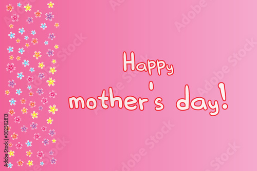 Mother's day greeting wishing card Happy Mothers day Banner colorful gradient flowers border Pink magenta background Elegance spring design Horizontal backdrop cute blooming flora frame Spring time