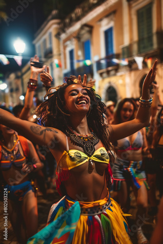A candid photograph capturing the joyous celebrations of people from different cultures dancing together in the streets, united in their shared desire for peace and happiness. © Théo