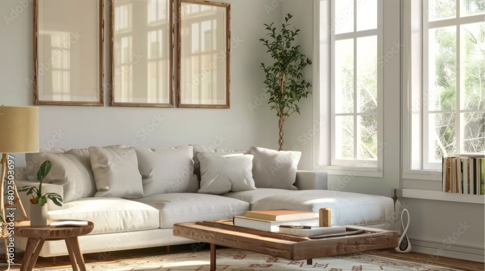 frame mockup, farmhouse living room interior, 3D. frame mockup, farmhouse living room interior, 3D.
