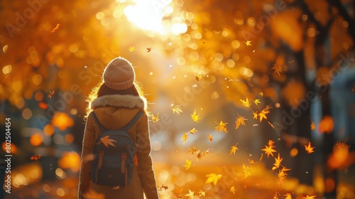Child Walking in Magical Autumn Setting.