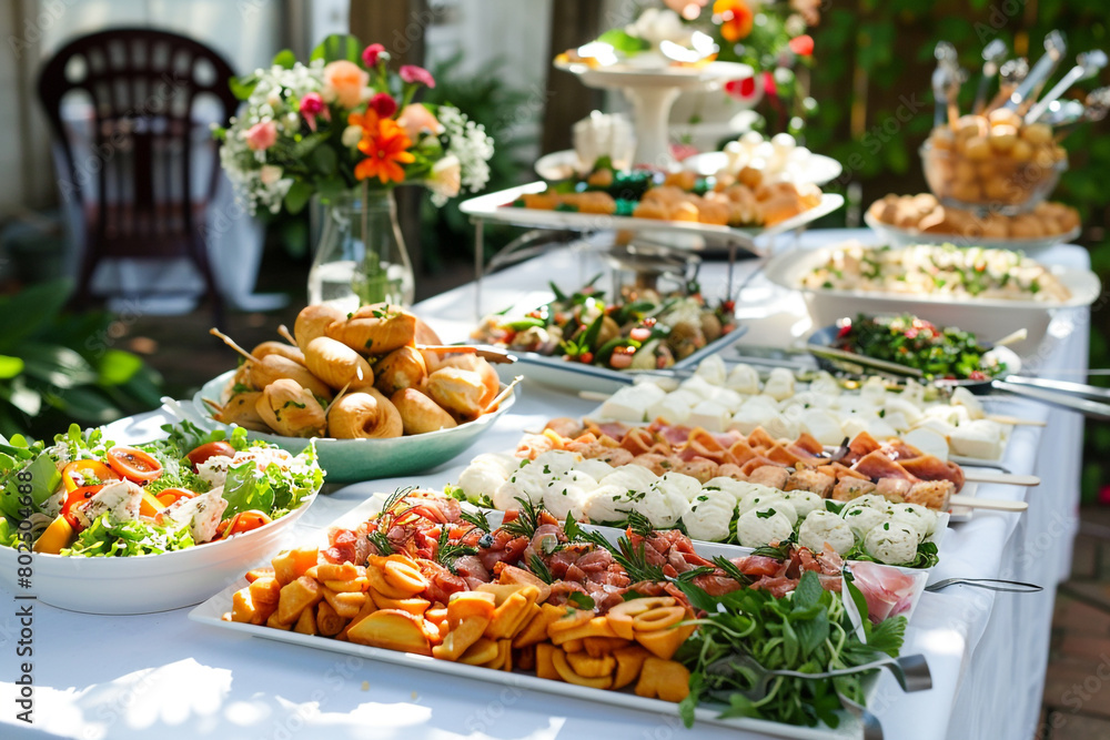 A table set with a variety of finger foods for a birthday buffet.
