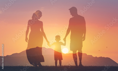 Happy family walking together outdoors, parenting, family bonding relationship concept 