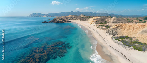 Punta Colorada, los cabos baja california dune abandoned beach , sand dune stones , vegetation, drone shot photo