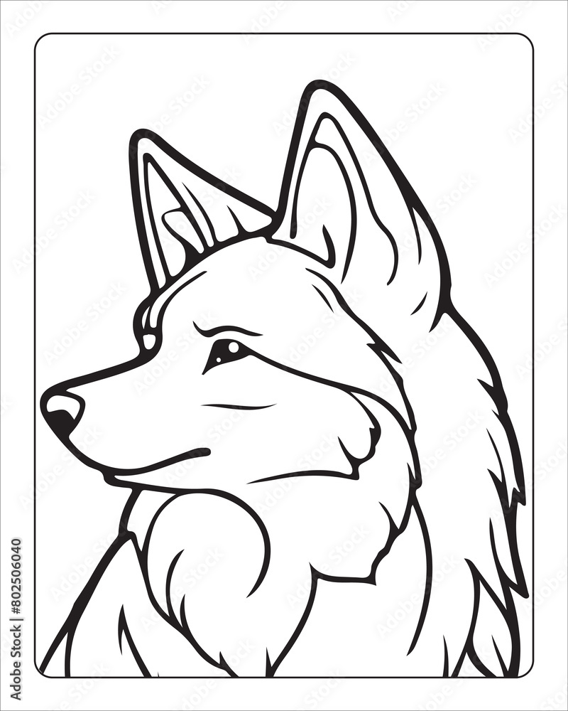Naklejka premium Wolf Coloring Pages, Wolf illustration, wolf art, Black and white