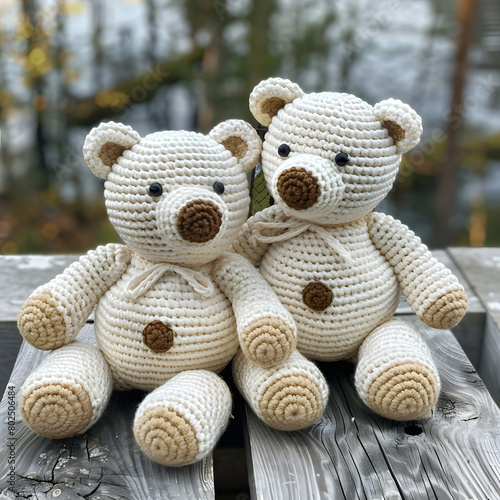 two knitting bears on the sofa © dimension seven