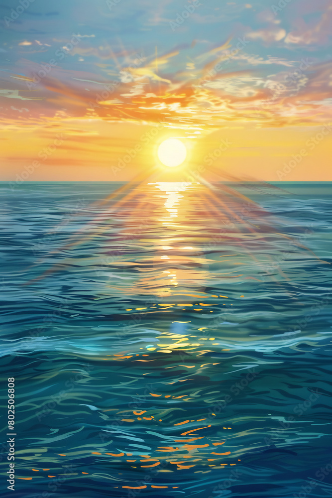 An inspiring illustration for International Day of Peace featuring a sunrise over a calm ocean, symbolizing a new dawn of peace and hope. An inspiring illustration for International Day of Peace featuring a sunrise over a calm ocean, symbolizing a new dawn of peace and hope.