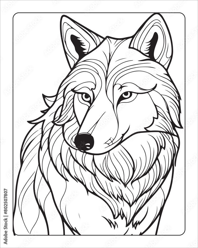 Naklejka premium Wolf Coloring Pages, Wolf illustration, wolf art, Black and white