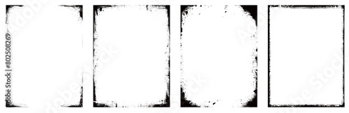 Set of grungy silhouette frames. Aged worn antique retro borders isolated. Transparent background PNG. Horror borders and frames. Grain texture and brush strokes. Retro, vintage. Set 05