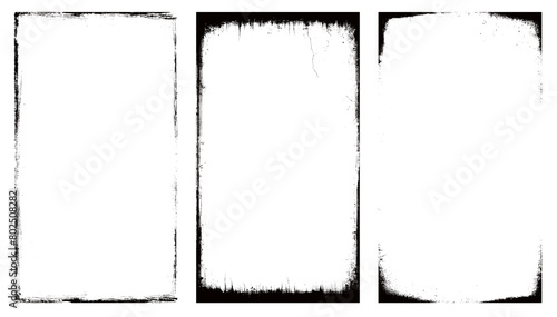 Set of grungy silhouette frames. Aged worn antique retro borders isolated. Transparent background PNG. Horror borders and frames. Grain texture and brush strokes. Retro, vintage. Set 06