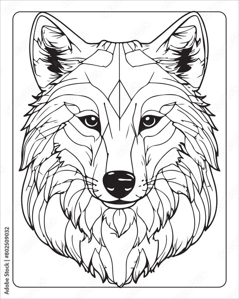 Naklejka premium Wolf Coloring Pages, Wolf illustration, wolf art, Black and white