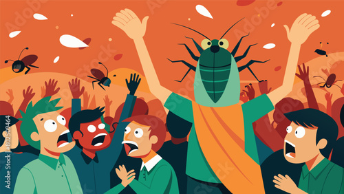 The crowd shrieking in terror as the athletes unleash a swarm of fake insects on the audience adding an element of fear to their performance..
