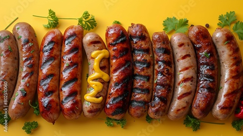 Sausages, perfectly grilled and served with mustard. AI generate illustration