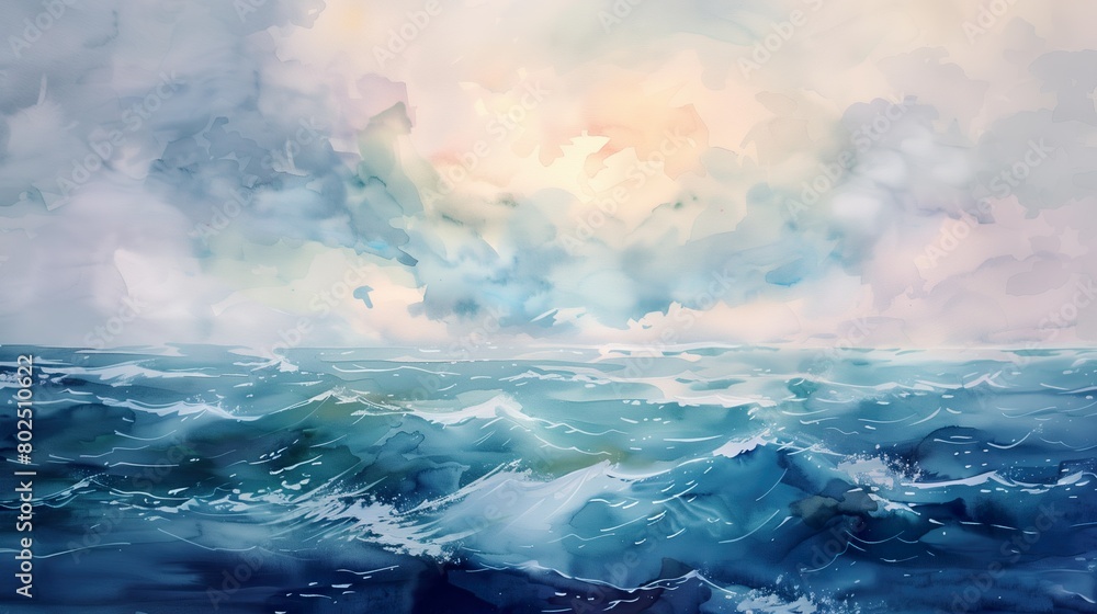 dreamy watercolor ocean scene