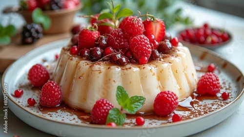 Armenian pudding emphasizing the smooth texture and traditional garnishes. AI generate illustration