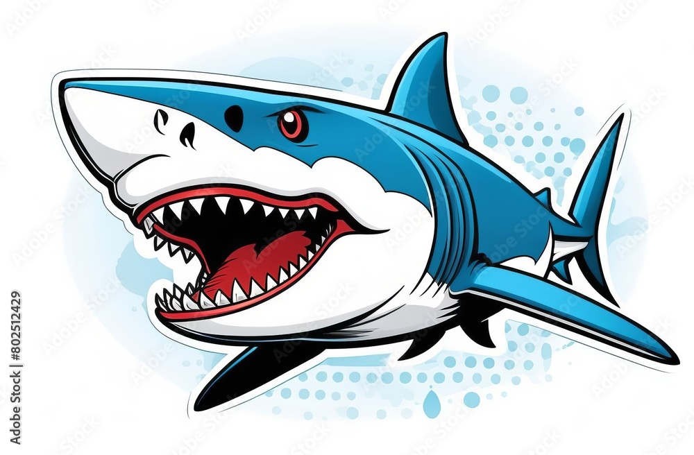 Dynamic illustration of a fierce shark breaking through a splash, on white background Dynamic illustration of a fierce shark breaking through a splash, on white background