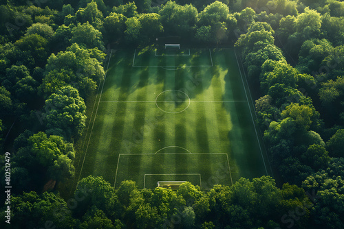 top view football field, green grass, high detailed