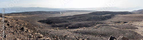 Panorama of Crater salt lake Assal, Djibouti
