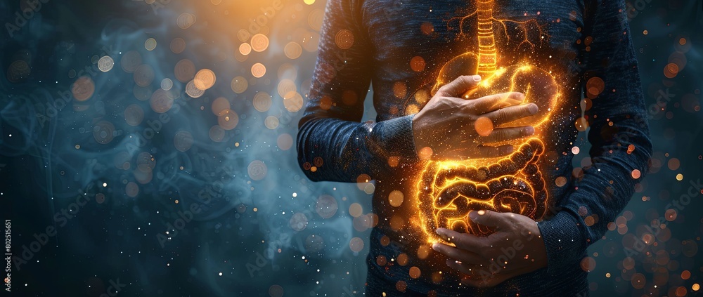 Glowing Digestive System Concept in Human Silhouette