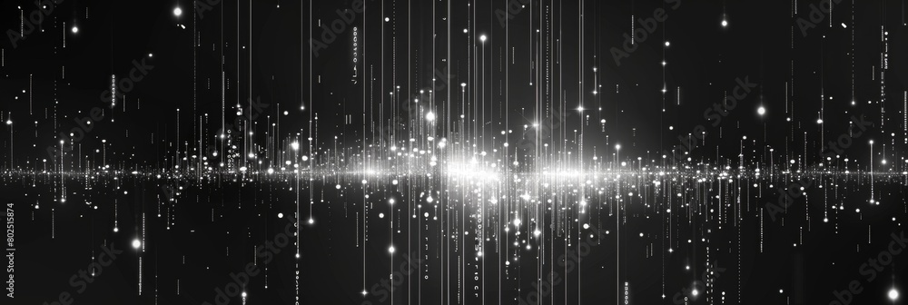 Black background with white glowing data and digital lines Abstract technology or big universe of computer code pattern design for banner Generative AI Black background with white glowing data and digital lines Abstract technology or big universe of computer code pattern design for banner Generative AI