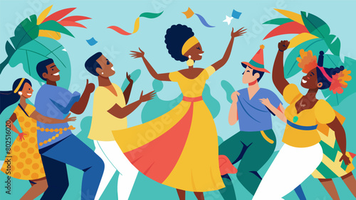 The lively beat of Caribbean music fills the air as people of different ethnicities and backgrounds gather to dance and celebrate unity at a. Vector illustration