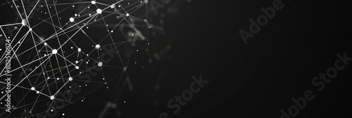 Black background with white digital lines and dots in the upper left corner, representing technology or data network concept Generative AI photo