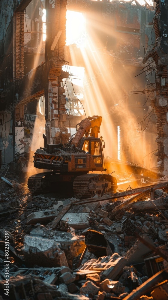 The sun shines through the ruins of a building. AI. The sun shines through the ruins of a building. AI.