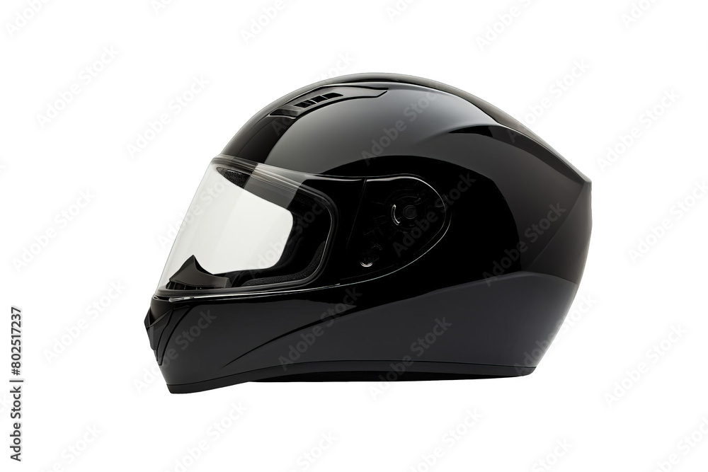 A black motorcycle helmet with a clear visor, white background, transparent background A black motorcycle helmet with a clear visor, white background, transparent background