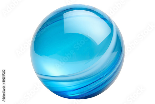 A blue glass ball with a blue swirl on it, white background, transparent background