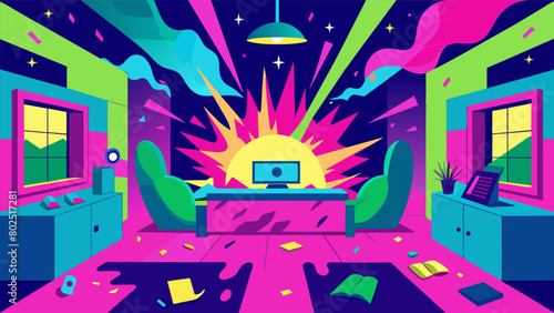 The thes office was transformed into a wild psychedelic paradise with stimulating bursts of fluorescent pink electric blue and neon green symbolizing.