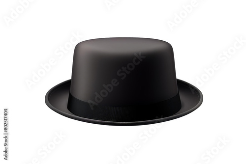 A black hat with a black band sits on a white background, transparent background