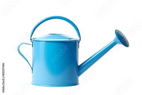 A blue watering can with a blue handle, white background, transparent background