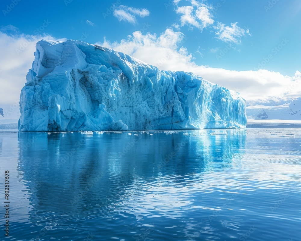 A large iceberg floating in the ocean. AI. A large iceberg floating in the ocean. AI.