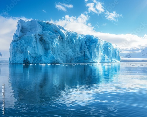 A large iceberg floating in the ocean. AI.