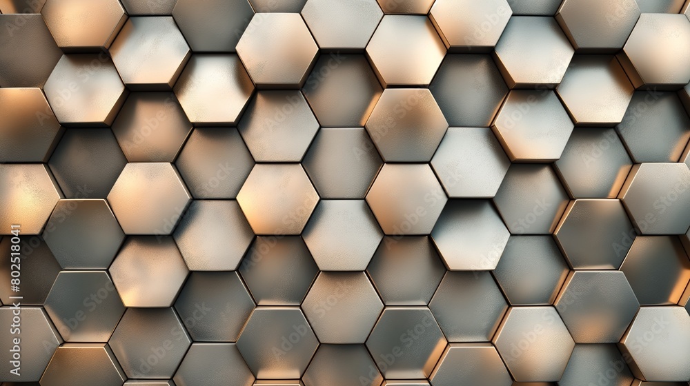 a metallic wall made up of several cubes in a hexagonal pattern a metallic wall made up of several cubes in a hexagonal pattern