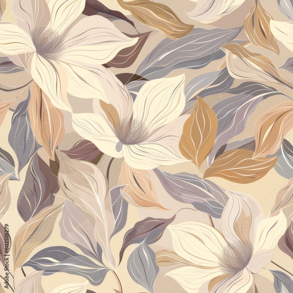 Fototapeta premium Neutral Color Abstract Floral Seamless Pattern