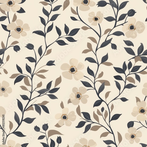 Neutral Color Abstract Floral Seamless Pattern

