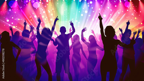 illustration of people dancing in the nightclub as silhouette in front of party rays © bmf-foto.de