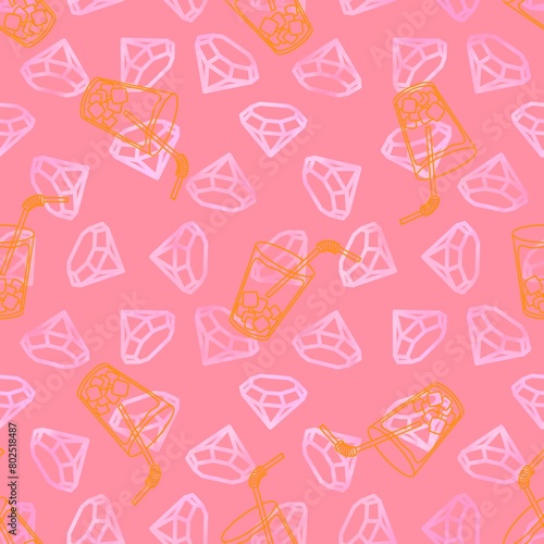 Cartoon diamonds seamless cocktails pattern for wrapping paper and fabrics
