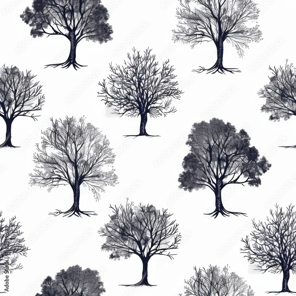 Obraz premium Seamless Tree Pattern on White Background