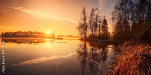 Entardecer sobre um lago calmo © Alexandre